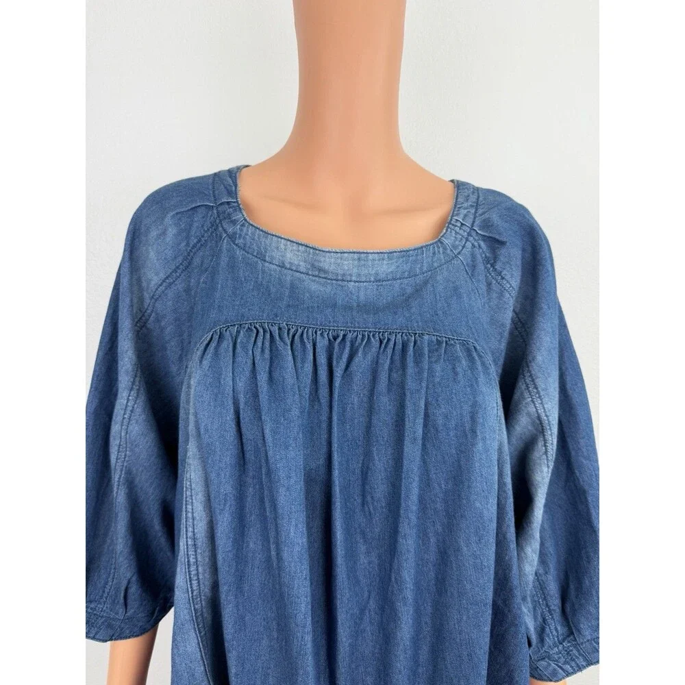 FREE PEOPLE Memories of You Chambray Top High Low Oversized Blue Tunic